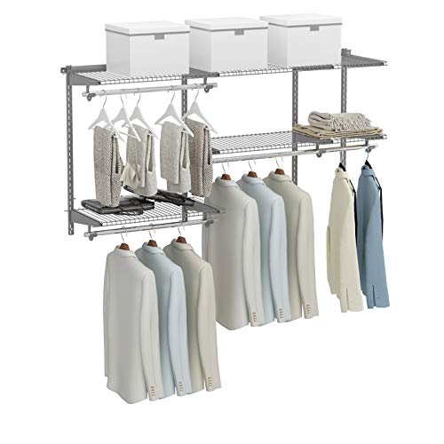 Tangkula 3 to 5 FT Custom Closet Organizer System Kit, Wall-Mounted Storage Organizer with Wire Shelving and Hanging Rods, Adjustable Closet Organizer Kit, Configurations Custom Closet for Bedroom - color: Gray, size: 3 to 5 FT
