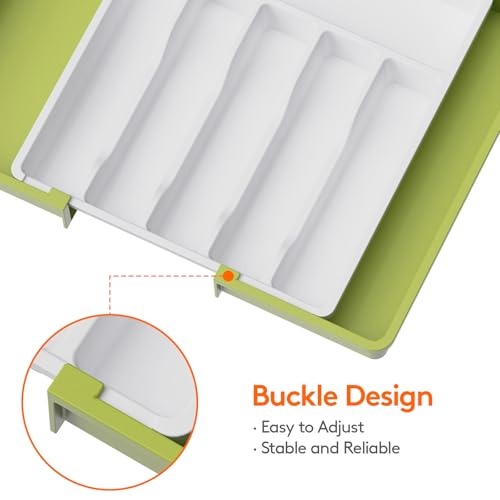 Lifewit Silverware Drawer Organizer, Expandable Utensil Tray for Kitchen, BPA Free Flatware and Cutlery Holder, Adjustable Plastic Storage for Spoons Forks Knives, 13-22 x 15", Green&White - color: Green&White, size: XL (13-22''W x 15''D)