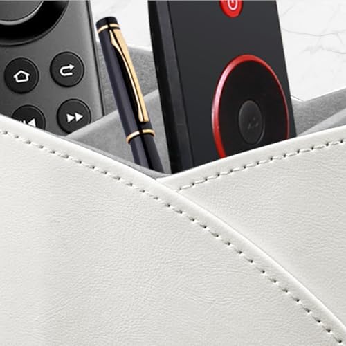 YAPISHI Remote Control Holder with 3 Compartments, Modern Design Desk Accessories Workspace Organizer for Office/School/Home, Modern PU Leather Nightstand Caddy Organizer for Makeup/Vanity/Stationery - color: White