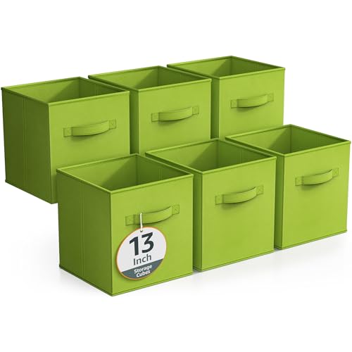 Sorbus Fabric Storage Cubes - 6 Foldable Storage Bins for Organizing Pantry, Cubbies, Toy Box - Clothes Storage & Closet Organizer - 13 Inch Collapsible Cube Baskets for Shelves with Handle - color: Green, size: 13 Inch
