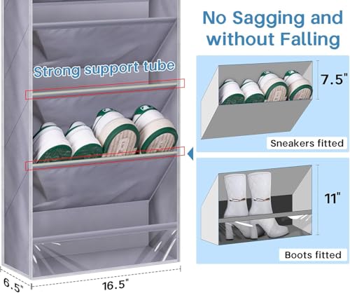 KEETDY Over The Door Shoe Organizer Fit Big Shoes Large Shoe Rack for Door Hanging Shoe Organizer for Closet Door Storage Boots, Grey - color: Grey, size: 49.2"