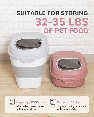 30-35 Lbs Dog Food Storage Container Collapsible Dog Food Container with Airtight Lids, Wheels, Scoop and 2pcs Food Storage Containers, Large Pet food storage for Dog, Cat (Pink) - color: Pink