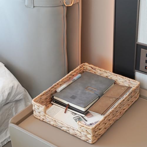 Set of 2 Water Hyacinth Letter Tray for A4 File Desk Mail Letter-Size Paper, Basket Woven Organizer, Magazine Files Storage, Office Document Organizer and Storage - color: Natural-2pack