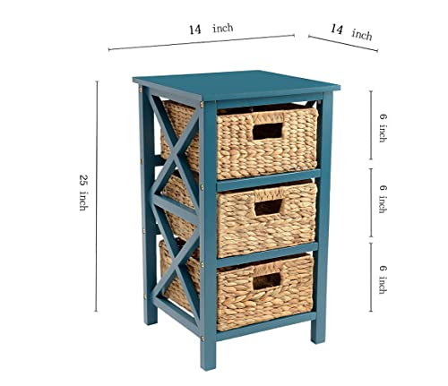 eHemco 3 Tier X-Side Storage Drawer with 3 Wicker Baskets, Teal - color: Teal, size: 14"D x 14"W x 25"H (3 Drawers)