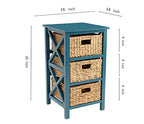 eHemco 3 Tier X-Side Storage Drawer with 3 Wicker Baskets, Teal - color: Teal, size: 14"D x 14"W x 25"H (3 Drawers)