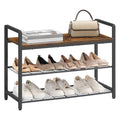 HOOBRO Shoe Rack Bench for Entryway, 3-Tier Industrial Shoe Storage Organizer with Wood Top and Side Handles, 29.5" Freestanding Storage Bench for Small Spaces, 220 lb Capacity, Rustic Brown BF32HX01