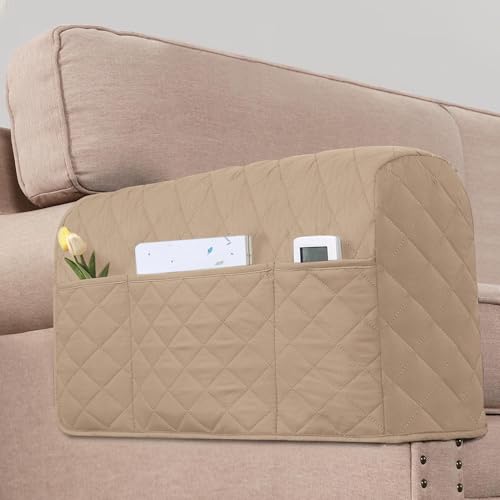 2 Pack Water Resistant Armrest Covers for Chairs and Sofas Couch Arm Covers for Sofa with 3 Pockets for Phone Sofa Arm Protector for Pets, Cats (Sand) - color: Sand