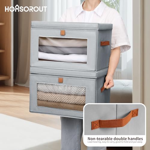 Homsorout Large Closet Storage Bins - Collapsible Storage Bins with Handles & Window, Fabric Cube Organizer with Lids, Decorative Boxes for Living Room, Closet, Dorm, 4 Pack, Grey - color: Grey, size: Large - 4 Pack