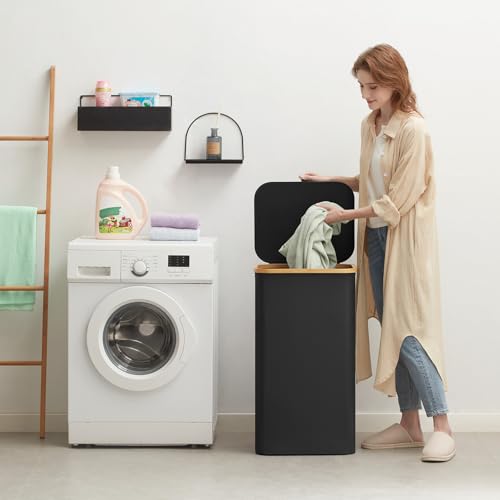 Lifewit 100L Laundry Basket with Lid, Clothes Hampers for Laundry with Bamboo Handles and 1 Removable Bag, Large Foldable Laundry Hamper for Bedroom, Bathroom, Dorm, Laundry Room, Black - color: Black, size: 100L