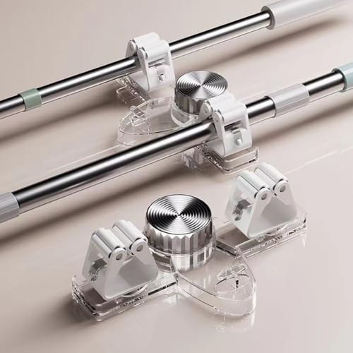 Mop and Broom Holder Wall Mount - Broom Mop Hanger | Utility Rack, Tool Organizer Rack, Gripper for Home Kitchen Garden Laundry Garage - color: White