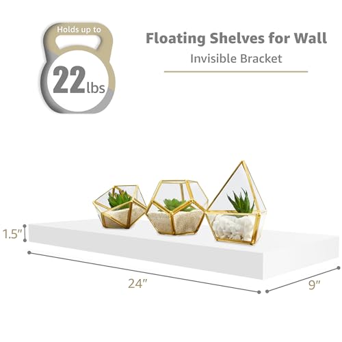 Sorbus Floating Shelves for Wall - 24" Bathroom Shelves, Wall Decor for Bedroom, Kitchen, Living Room, Home Decor & Book Storage - Mounted Floating Shelf with Invisible Brackets (White, 4 Pack) - color: White, size: 4 Pack