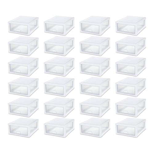 Sterilite 24-Pack 16 Quart Stacking Drawer, Clear Storage Closet Organizer, White Frame - Stackable Modular Plastic Drawers for Clothes, Accessories, Craft Supplies, Shoes or Linens - size: 16 Quart, style: 24 Pack