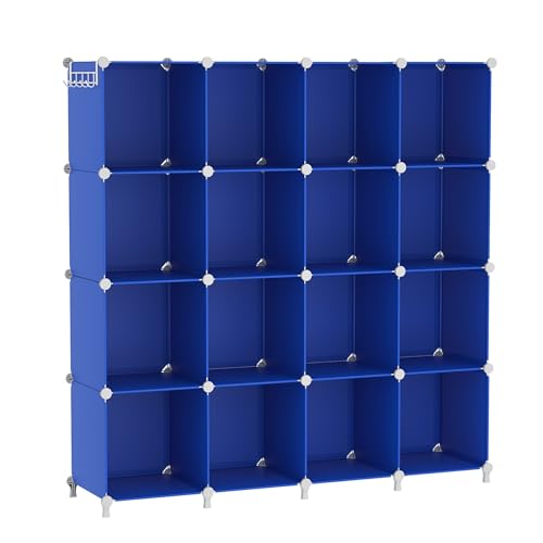 AWTATOS Cube Storage Organizer, 16 Cube Closet Organizers and Storage Shelves, DIY Stackable Bookshelf for Bedroom, Home, Admiral Blue - color: Dark Blue, size: 4x4