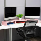 Mind Reader Dual Monitor Stand, Desktop Organizer, Laptop Riser, Office, MDF, 51.25"L x 9.25"W x 4.75"H, Pink - color: Pink