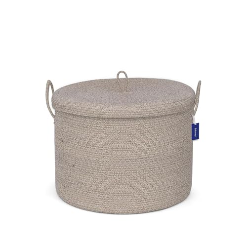 21" x 18" Extra Large storage baskets,Decorative blanket basket with lid for Living room,rope baskets with lid,wicker hamper for bedroom,Big,Round,Brow - color: Brow