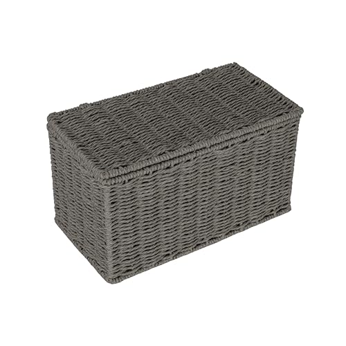 Household Essentials Small Handwoven Paper Rope Wicker Basket with Lid, Grey - color: Grey, size: Small (Pack of 1)