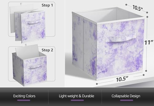 Sorbus Collapsible Storage Bins - 11" Sturdy Foldable Fabric Storage Cubes with Handle - 4 Tie-Dye Purple Organization and Storage Baskets for Organizing Pantry, Closet, Nursery, Dorm, Toy Storage - color: Tie-Dye Purple