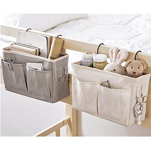 Cosiki Bedside, Bedside Storage/Bedside Hanging Storage Bag Hanging Desk Organizer for Headboards Bunk Beds Dorm Rooms Book Phone Magazine Holder (Grey)