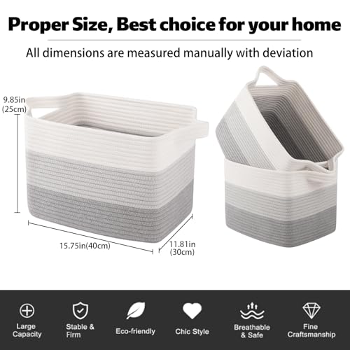 OIAHOMY Woven Storage Basket, Cotton Rope Baskets for Toys,Towel, Clothes, Used to Bathroom,Living Room,Nursery,Bedroom, 16"x12"x10"- Pack of 3, Gradient Gray - color: Gradient Gray, size: 3 pcs-16”x12”x10”