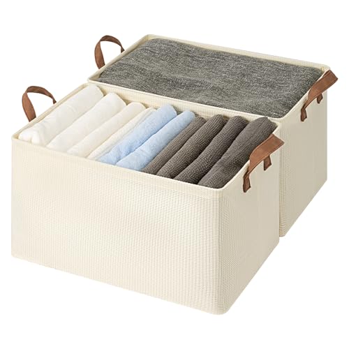 StorageWorks Storage Bins, Shelves Baskets for Organizing, 45L Extra Large Fabric Closet Organizers with Handles, Metal Frame, Beige-Texture, 2-Pack - color: Beige（Texture）, size: 19" L x 13 ¼" W x 11" H