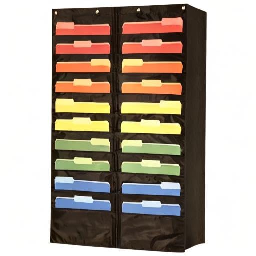 Essex Wares - 20 Pocket File Pocket Chart, Black, 28" Wide x 46" Tall - Versatile Wall Hanging File Folder Organizer for Classroom, Office, Home, and More - Wall Folder Organizer - 20 Pockets - size: 20 Pocket