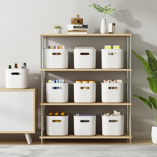 ORGIDOL 8 Pack White Storage Bins with Lids Stackable Storage Container for Organizing, Storage Boxes with Handle for Shelves, Cute Storage Bin for Craft, Snacks, 9.85x6.9x5.7 inch - color: White, size: 8 Pack