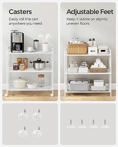 SONGMICS 3-Tier Metal Storage Rack with Wheels, Mesh Shelving Unit with X Side Frames, 31.5-Inch Width, for Entryway, Kitchen, Living Room, Bathroom, Industrial Style, White UBSC183W01 - color: White, size: 31.5"W