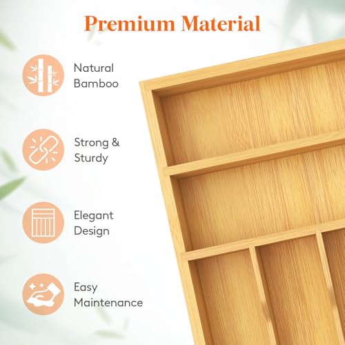 Lifewit Silverware Drawer Organizer, Utensil Tray for Kitchen, Flatware and Cutlery Holder, Storage for Spoons Forks Knives, 33 x 42cm, Natural - size: 12.9''W x 16.5''D