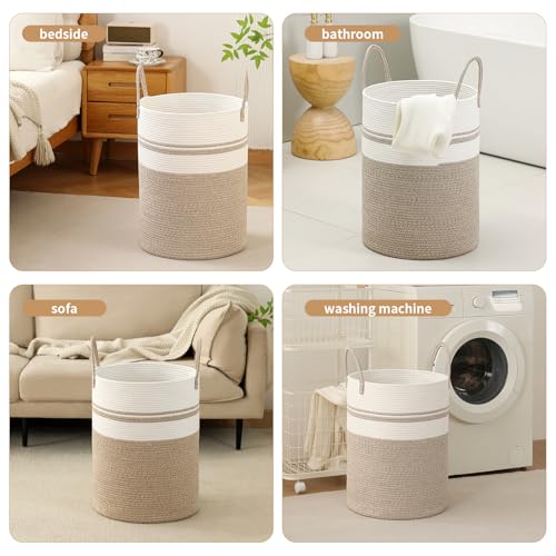 Laundry Basket Hamper Tall Rope Storage Woven for Blanket toys Dirty Clothes in Living Room Bathroom Bedroom (Brown&White, 80L/21.3Gal) - color: Brown&White, size: 80L/21.3Gal