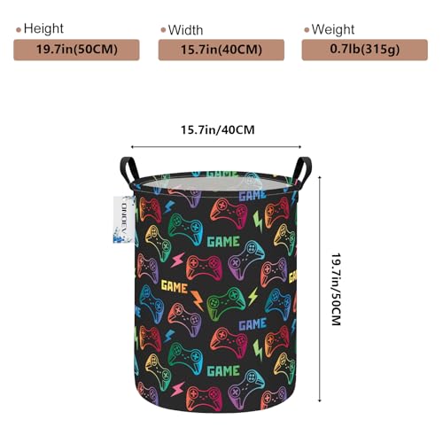 Round Game Controller Laundry Basket,Collapsible Laundry Hamper for Kids Boys,Waterproof Video Game Toy Storage Bin for Bedroom,Playroom, Boys Room,Gamer Gift (GAME) - color: Round GAME