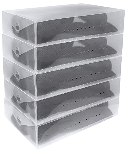 Greenco Clear Foldable Shoe Storage Boxes, 5 Pack - Stackable Heavy Duty Plastic Boot Storage Box, Perfect for Apartments, Small Spaces, and College Dorm Rooms, Shoe Box and Boot Organizer - size: Pack of 5