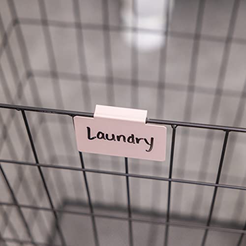 Hygge & Sage: Metal Non-Slip Basket Labels Clip On for Storage Bins, or Wire Racks | Includes 8 Labels, 8 Non-Slip Pads and 2 Free Markers (Pink) - color: Light Pink