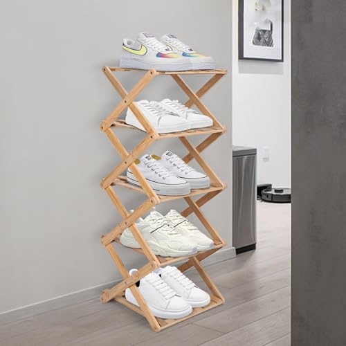 Vertical Shoe Rack Small, 5 Tier Portable Folding Shoe Storage Rack, Without Installation Free Standing Shoe Rack for Corridors, Bedrooms Living Room Corner and Small Spaces (5 Tier) - size: 5 Tier