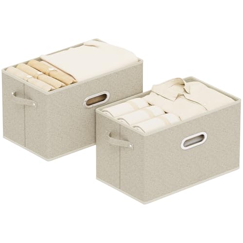 Open Storage Baskets, Collapsible Cube Bins, Fabric Container Organizer with Metal Handles, Boxes for Shelves, Closet, Living Room, 15x9.8x9.8in, Grey and Beige, 2 Pack - color: Beige/Gray, size: 15x9.8x9.8 in(2 Pack)