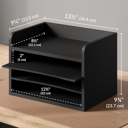 Ballucci File Organizer, 4-Tier Office Desk Organizer, Open Top Wood Paper Organizer for Classroom, Mail Sorter Paper Tray with Adjustable Storage Shelves, Black - color: Black, size: 4 Tier Open-Top