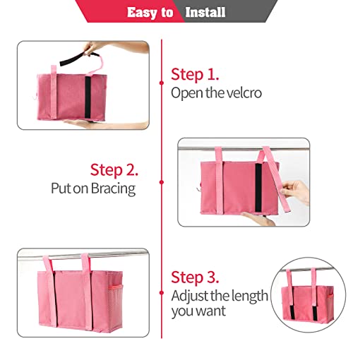 Bseash Bunk Bed Organizer, Bedside Caddy Hanging Bed Organizer Storage Bag with 4 Pockets and 2 Hooks, for College Dorm Rooms Bed, Hospital Bed, Baby Bed Rails, 600D Oxford Cloth (Pink) - color: Pink, size: Small