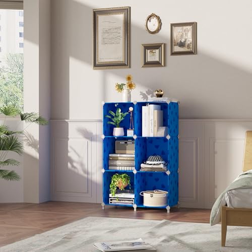 UNKU Cube Storage Organizer, 6 Cube Closet Organizer Storage Shelves, DIY Stackable Bookcase, Clothes Organizer Shelf for Closet, Bedroom, Living Room, Cabinet, Home, Office, Blue - color: Blue, size: 6cube