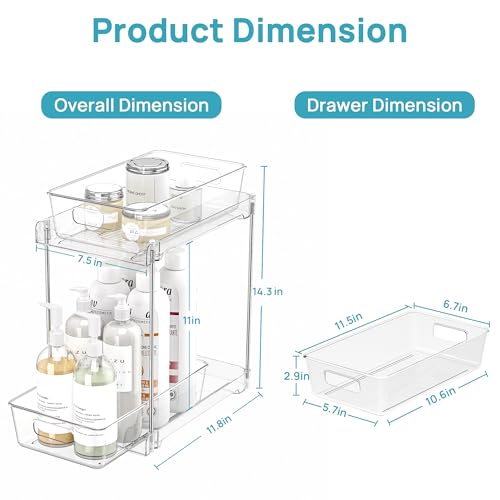 Vtopmart 4 Pack Higher Bathroom Organizer, 2 Tier White Under Sink Organizers Vanity Countertop Storage Container,Cabinet Drawers Bins, Pull-Out Organization with Track for Pantry, Kitchen - color: Transparent, size: S-Higher (4 Pack)