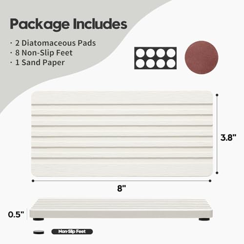 Razborci 2PCS Diatomite Quick Stone Drying Tray Mat for Bathroom & Kitchen Counter, Instant Dry Water Absorbent Drink Bar Coasters,Vanity Sink Caddy Organizer,Dish Soap Sponge Holder, Ivory,8"x3.8" - color: 2pc - 8"x 3.8" - Ivory