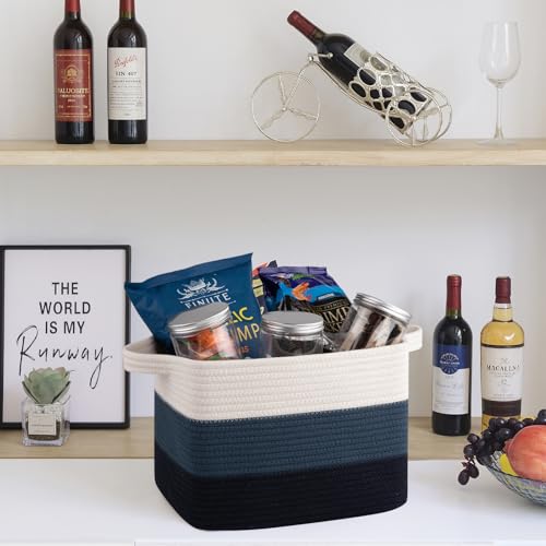OIAHOMY Storage Basket, Woven Baskets for Storage, Cotton Rope Basket for toys,Towel Baskets for Bathroom - Pack of 3, Gradient Blue - color: Gradient Blue, size: 3 pcs-13”x9.9”x8.7”