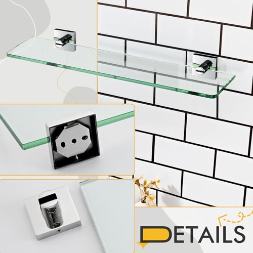 KOKOSIRI Bathroom Shelves Wall Mount 20-Inch Floating Glass Shelf Kitchen Hanging Rack Shower Storage, 2 Pack Polished Stainless Steel B1107CH-L20-P2 - color: Polished Chrome, size: 20-Inch(2 Pack)