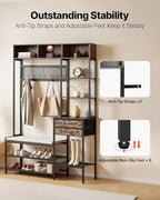 VEVOR Hall Tree with Bench and Shoe Storage, Entryway Bench with Coat Rack, 2 Drawers, 3 Storage Cubbies, 3 Open Shelves, Coat Hooks with Soft Cushion for Entryway, Hallway - size: 70.9" * 47.2"