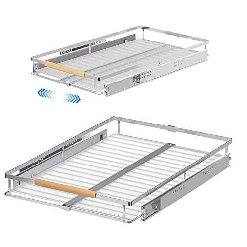 Pull Out Cabinet Drawer Organizer, Heavy Duty Slide Out Pantry Shelves Sliding Drawer Storage for Bathroom, Home, Kitchen, 2 Pack Chrome 22''Deep - color: 2 pack, size: S(12''-18.2''W x 22''D)