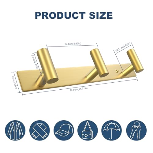VAEHOLD Hat and Coat Wall Mount Rack - Hooks for Robes, Bags, Keys, and Towels - Bathroom Towel Hanger Organizer (Gold, “T“ Shape 3 Hooks 1 Pack) - color: Gold, size: “T“ Shape 3 Hooks 1 Pack