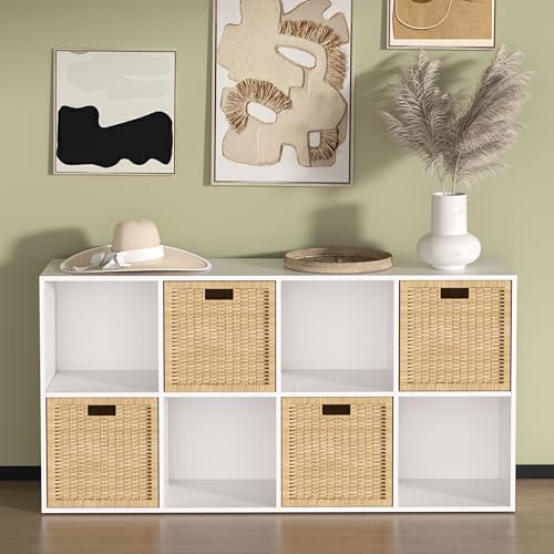 Wooden 8 Cube Storage Organizer with Closed Back Panel,White Cube Shelf Cubby Storage Organizer with Compartments for Living,Bookshelf, Easy to Install (White, 8 Cube-13in) - color: White, size: 8 Cube-13in