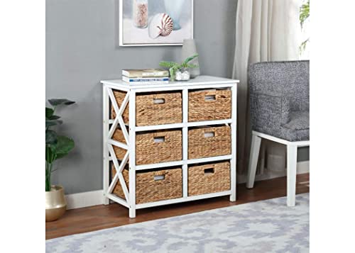 eHemco 3 Tier X-Side End Storage Cabinet, Table with 6 Wicker Baskets for Bedroom, Living Room in White - color: White, size: 15.5"D x 29.3"W x 30"H (6 Drawers)