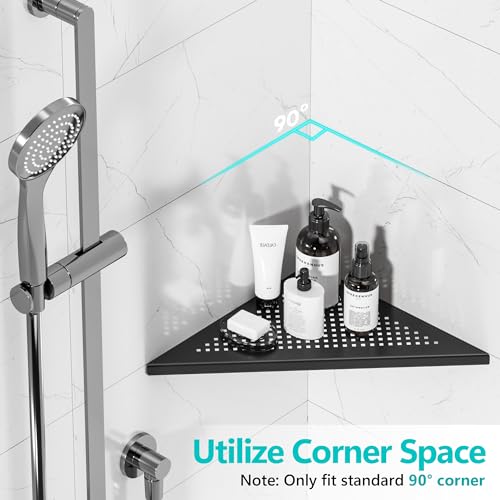 Qeke Bathroom Corner Shelf, Recessed 12" Shower Shelf Caddy, SUS304 Stainless Steel Shelf Wall Mount Triangular, No Drilling, Matte Black - color: Matte Black, size: 12"- 1 Pack