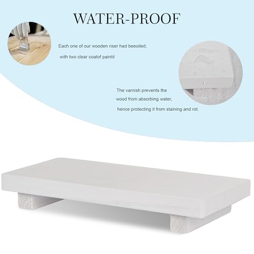 zoocatia Small Wood Tray Pedestal Stand Farmhouse Bathroom Decor Decorative Wooden Riser Kitchen Soap Dish Holder for Vanity, Counter, Sink, 10" x 4.5" - White - color: White, size: 10" x 4.5" x 1.6"