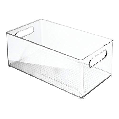 mDesign Plastic Bathroom Storage Container Bins w/ Handles - Closet, Cabinet, Vanity, Cupboard Shelf Organization, Hair Tools Accessory Organizer - Ligne Collection; Clear, 14.6x8.1x6 (Pack of 4) - size: 14.6 x 8.1 x 6 (Pack of 4)