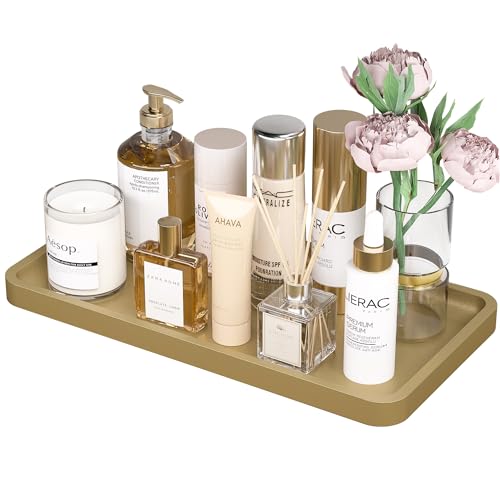 Weenson Gold Bathroom Vanity Tray for Countertop Perfume Makeup Jewelry Decor Candle, Bamboo Kitchen Tray for Soap Dispenser Spice Coffee, Toilet Tank Tray 11.81”L x 6.1”W x 0.79”H - color: Gold, size: 11.8" x 6.1" x 0.8"